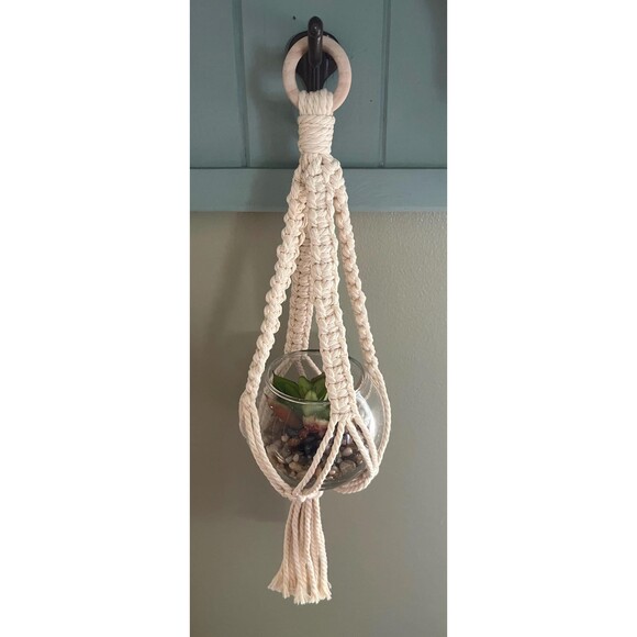 Handmade Hanging Macrame Plant Hanger with Faux Succulent in Glass Jar - Picture 1 of 6